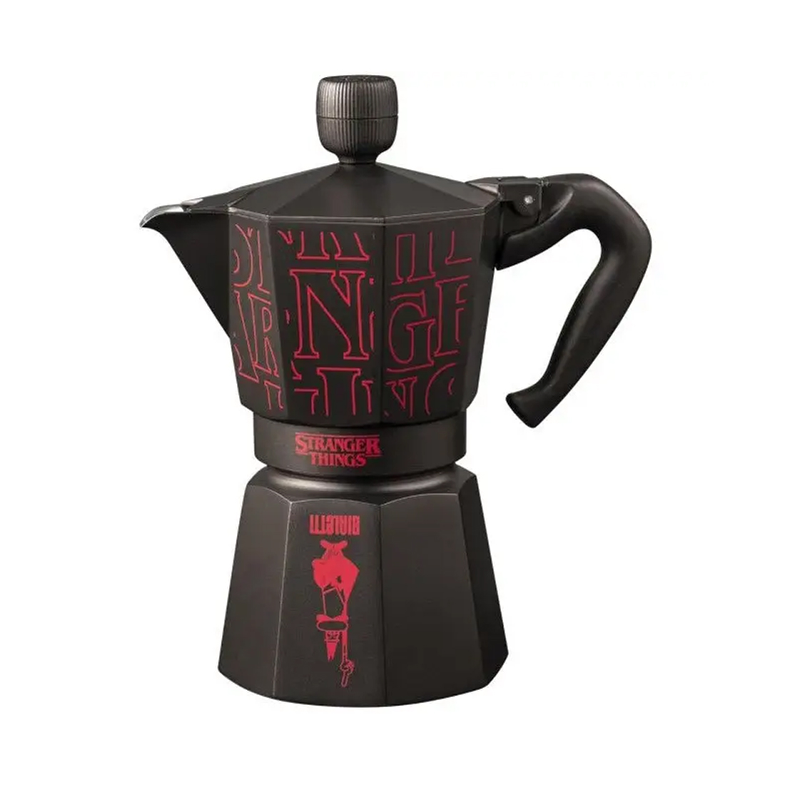 product image - Кофеварка гейзерная Bialetti Moka Express Stranger Things, объем 0,27 л, на 6 чашек, черный с красным