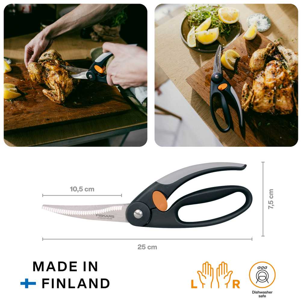 Ножиці для птиці кухонні Fiskars Functional Form, довжина 25 см, чорний