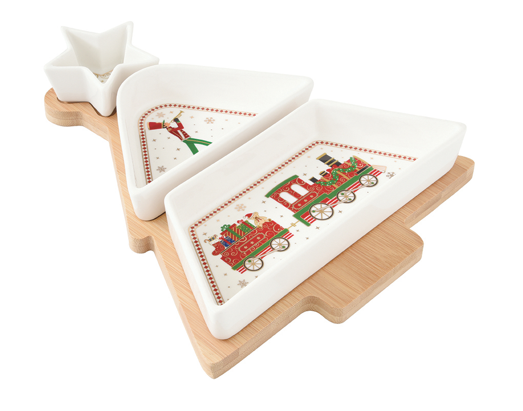 product image - Набір піал з підставкою Easy Life POLAR EXPRESS, білий з малюнком, 4 предмети