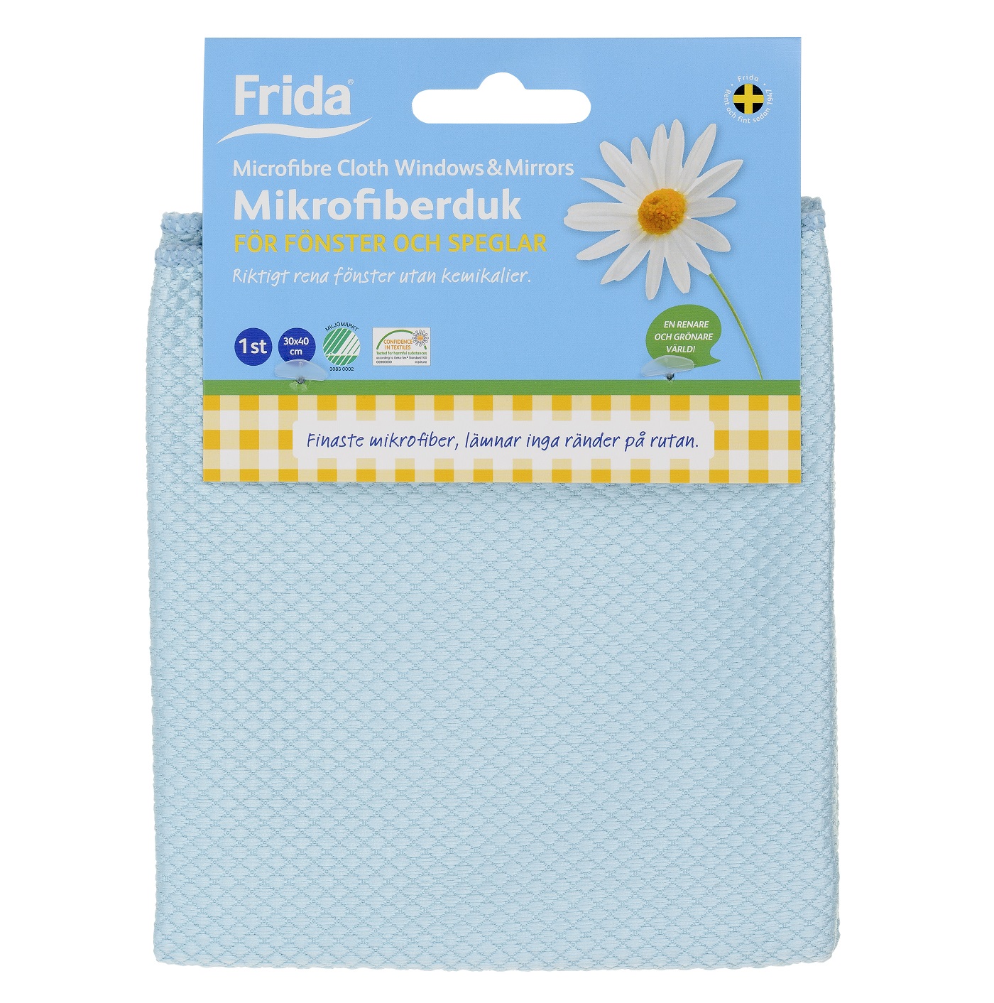 product image - Салфетка для оконных и зеркальных поверхностей Frida, 30х40 см, 75% полиэстер, 25% нейлон, голубой