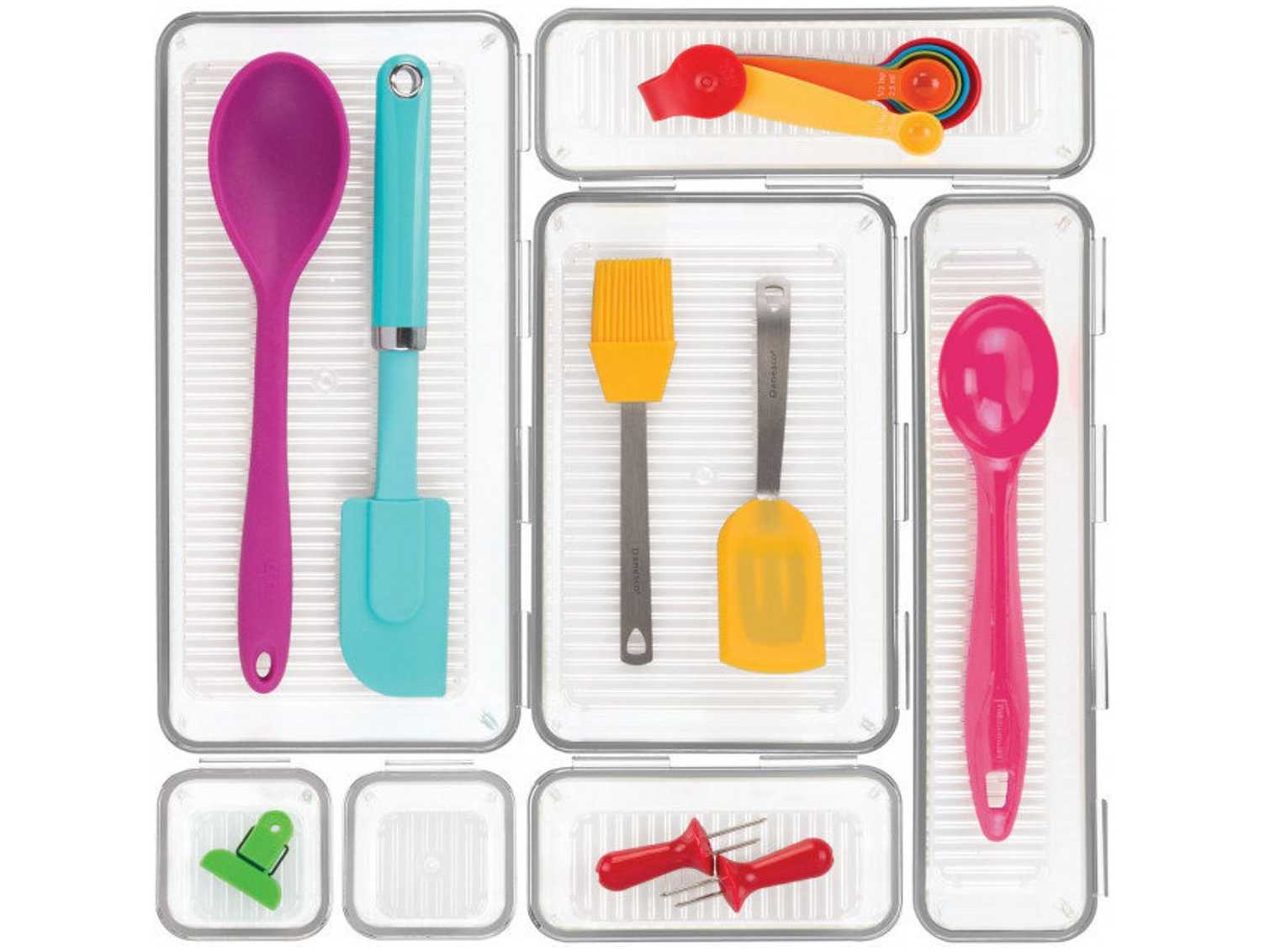 product image - Органайзер для столових приборів (7 відділень) iDesign LINUS, 38,7х38,7х5,1, прозорий