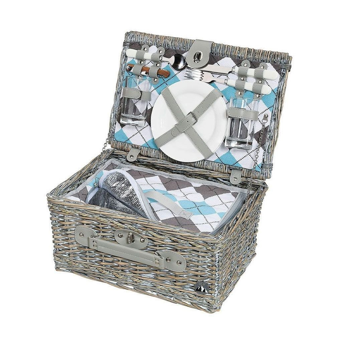product image - Корзина для пикника на 2 персоны Cilio Stresa Deluxe, 40х28х20 см, оливковый, 14 предметов