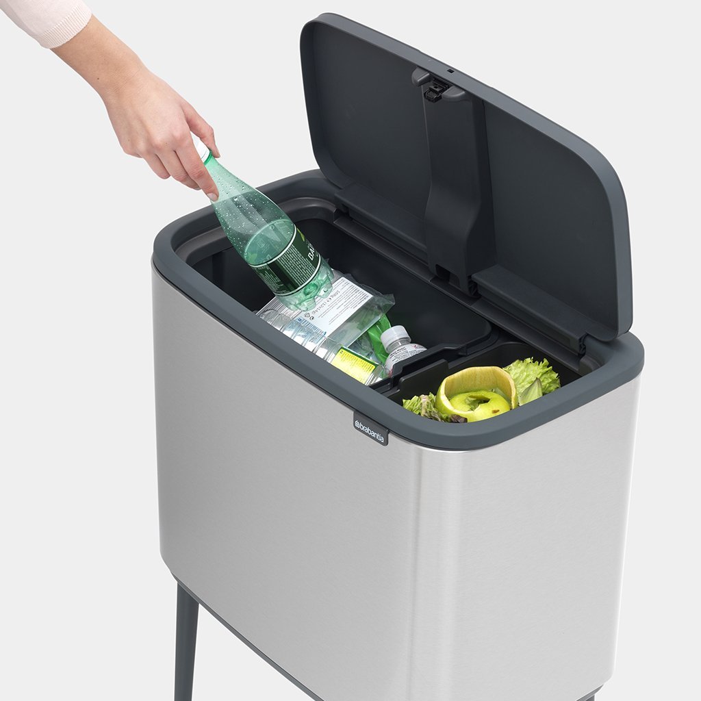 Бак для сміття з 2 відрами (об'єм 11 і 23 л) Brabantia Touch Bin Bo, сріблястий