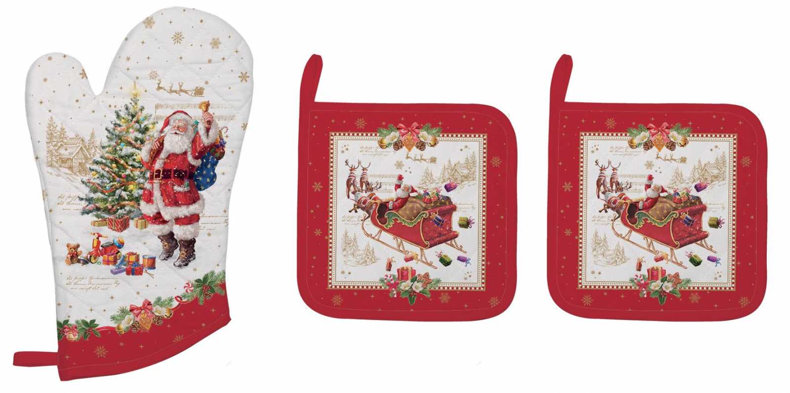 product image - Набор: 2 прихватки и варежка Easy Life CHRISTMAS MEMORIES, красный с белым, 3 предмета