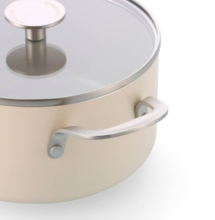 Каструля з кришкою антипригарна KitchenAid Aluminium Ceramic, об'єм 3,1 л, діаметр 20 см, кремовий