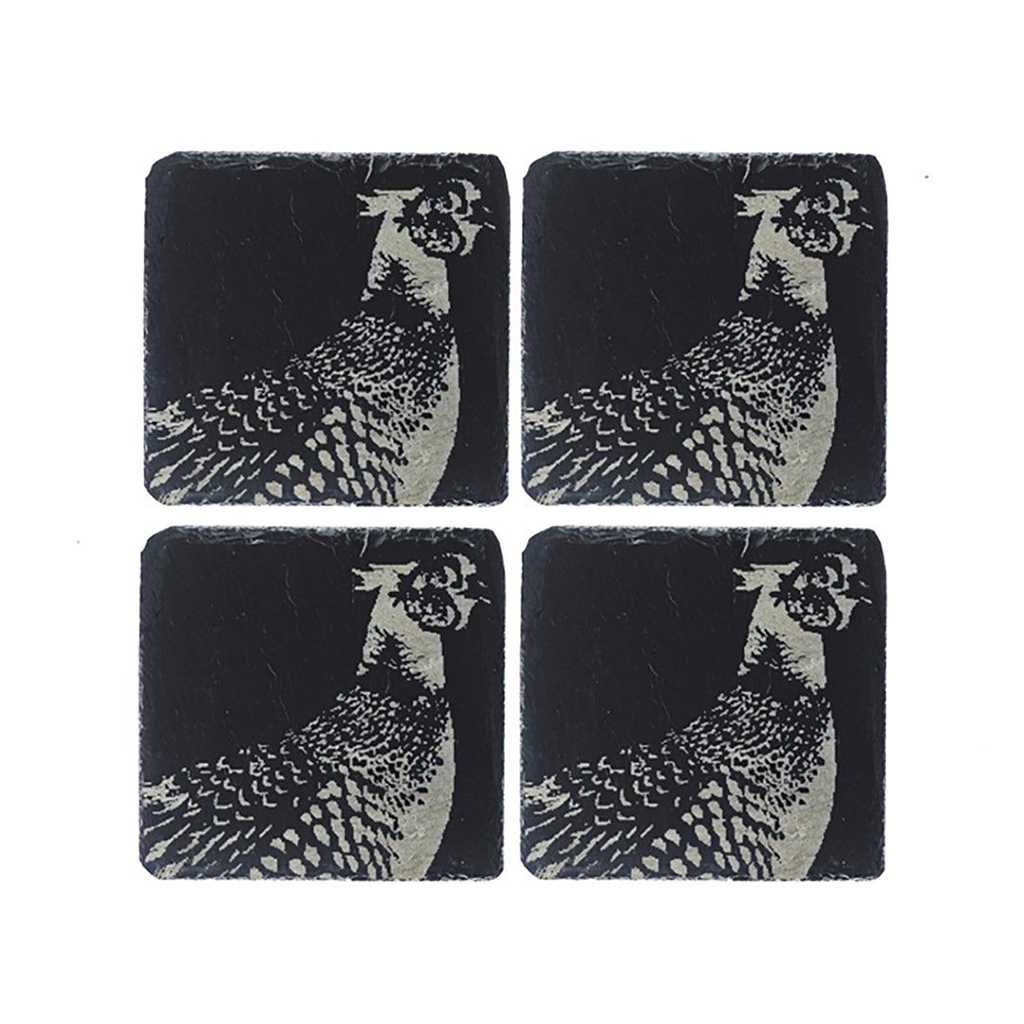 product image - Набір костерів Just Slate PHEASANT, 11х11 см, чорний з малюнком, 4 шт
