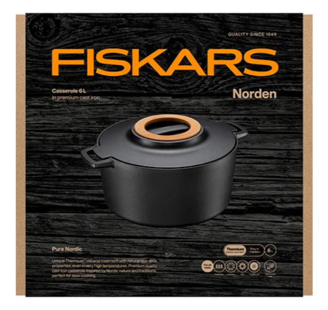 Кастрюля чугунная Fiskars Norden, объем 6 л, черный
