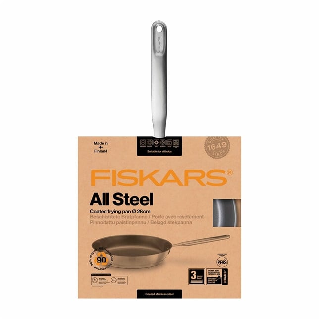 Сковорода з антипригарним покриттям Fiskars All Steel, діаметр 28 см, сріблясто-сірий