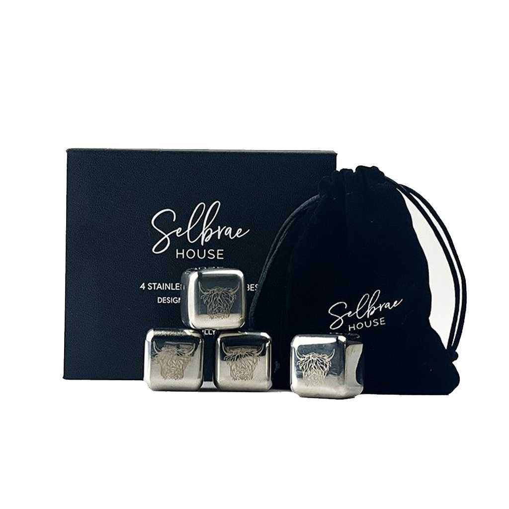 product image - Камені для охолодження Just Slate HIGHLAND COW, 2,5х2,5 см, 4 шт, сріблястий з малюнком