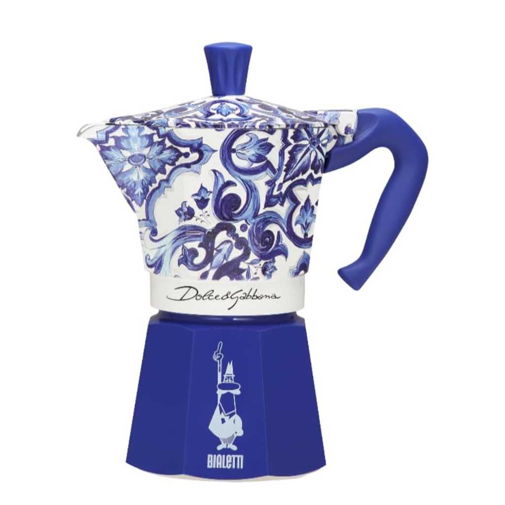 product image - Кавоварка гейзерна Bialetti D&G BLU MEDITERRANEO, на 6 чашок, синій з малюнком