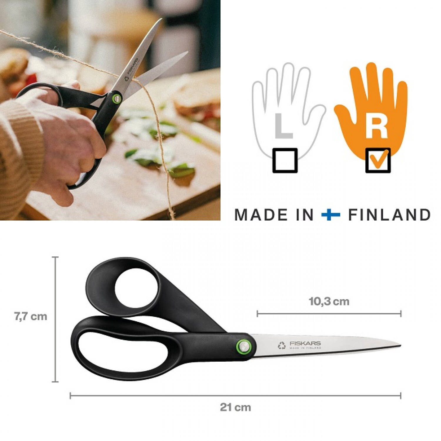 Ножиці універсальні Fiskars Functional Form ReNew, довжина 21 см, чорний