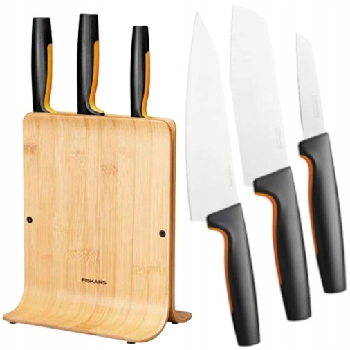 Набір ножів з блоком Fiskars Functional Form, чорно-коричневий, 4 предм