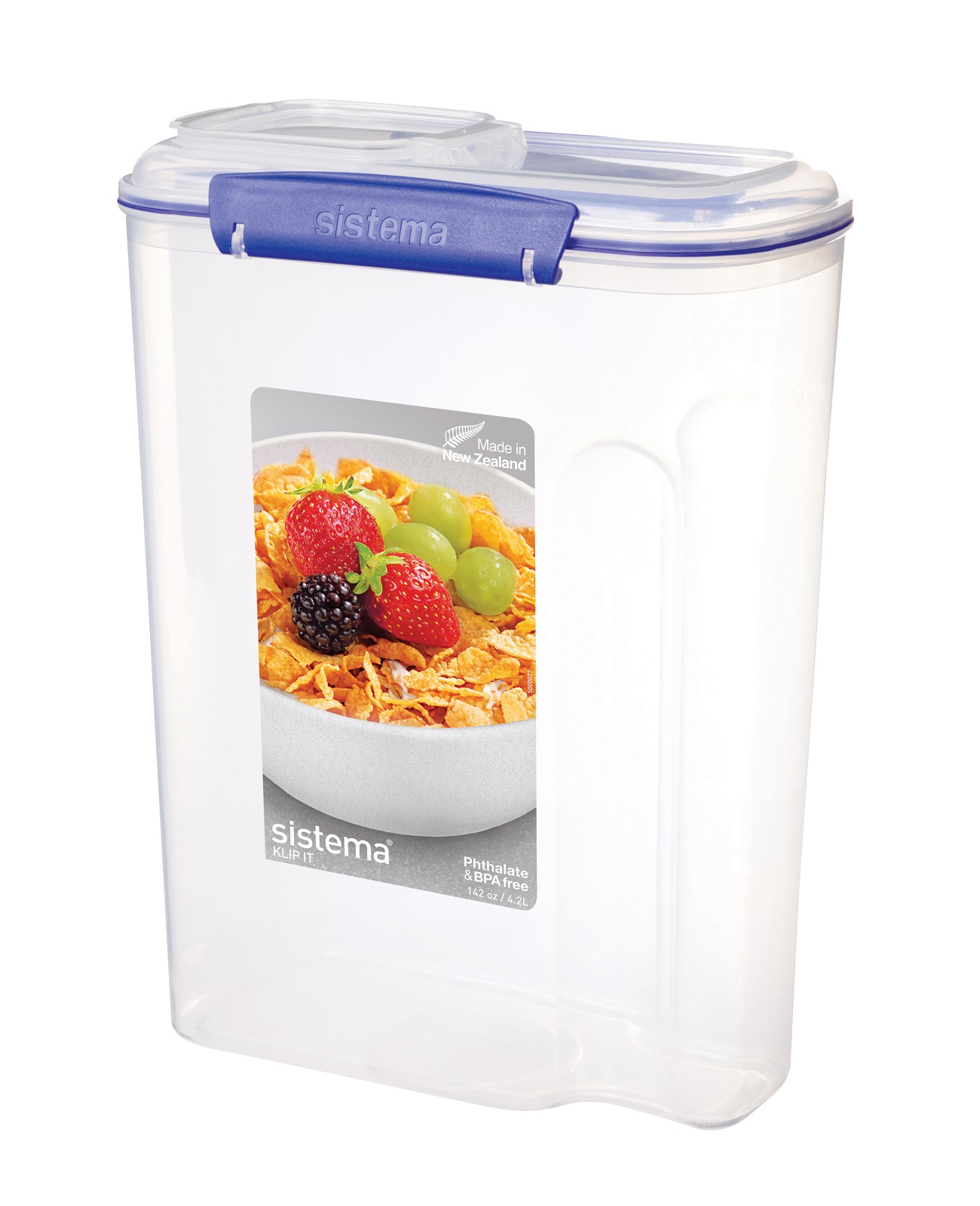 product image - Контейнер для сипучих продуктів Sistema KLIP IT, об'єм 4,2 л, прозорий з блакитним