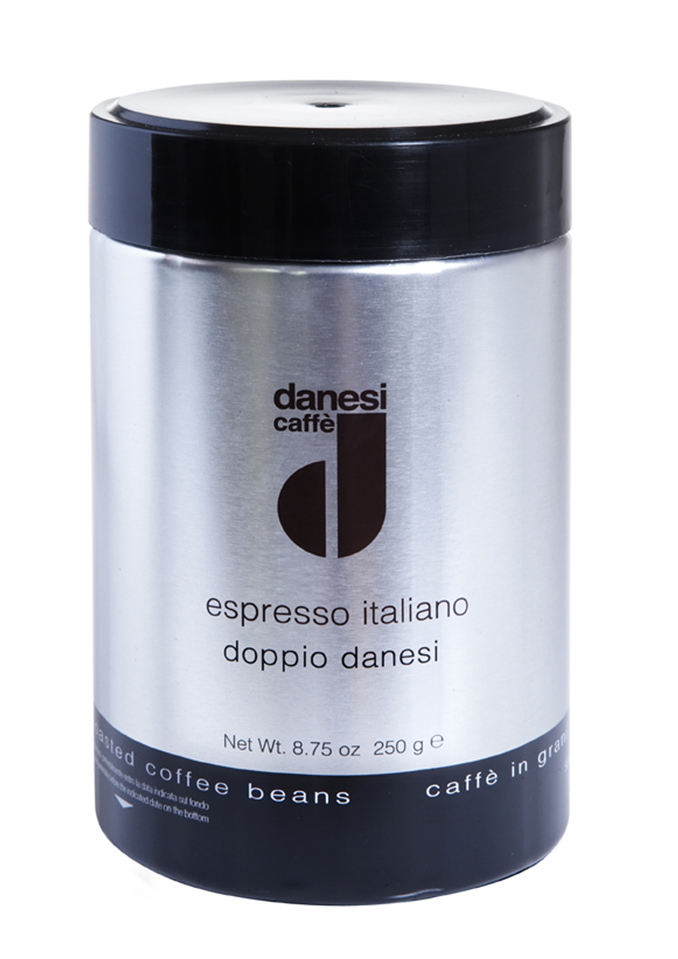 product image - Кава Doppio в зернах Danesi, 0,25 кг, металева банка, чорний