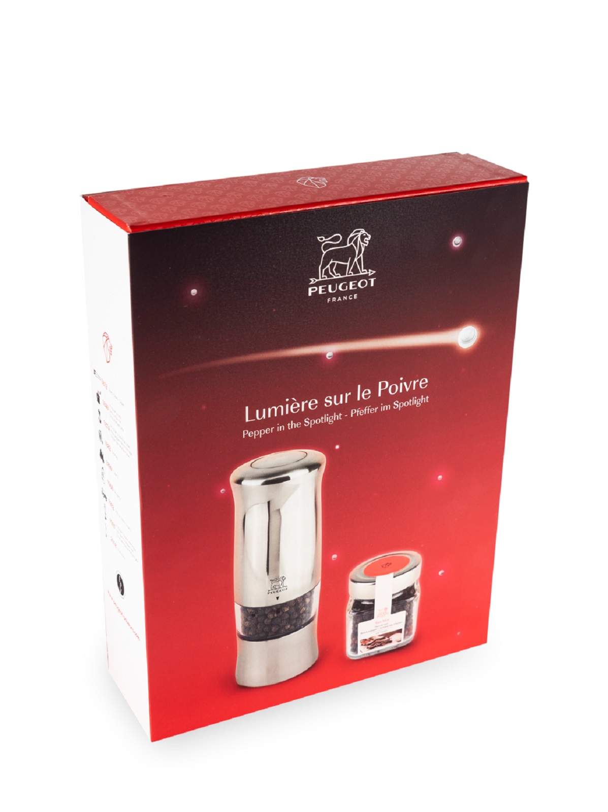 product image - Мельница для перца электрическая Peugeot Zeli  XMAS GIFT SETS + перец Tan Hoi, высота 14 см, бесцветный