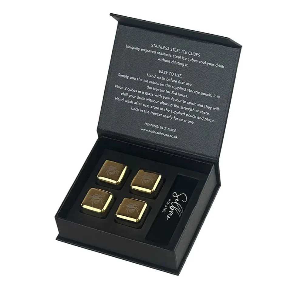 product image - Камені для охолодження Just Slate BEE, 2,5х2,5 см, 4 шт, золотистий з малюнком