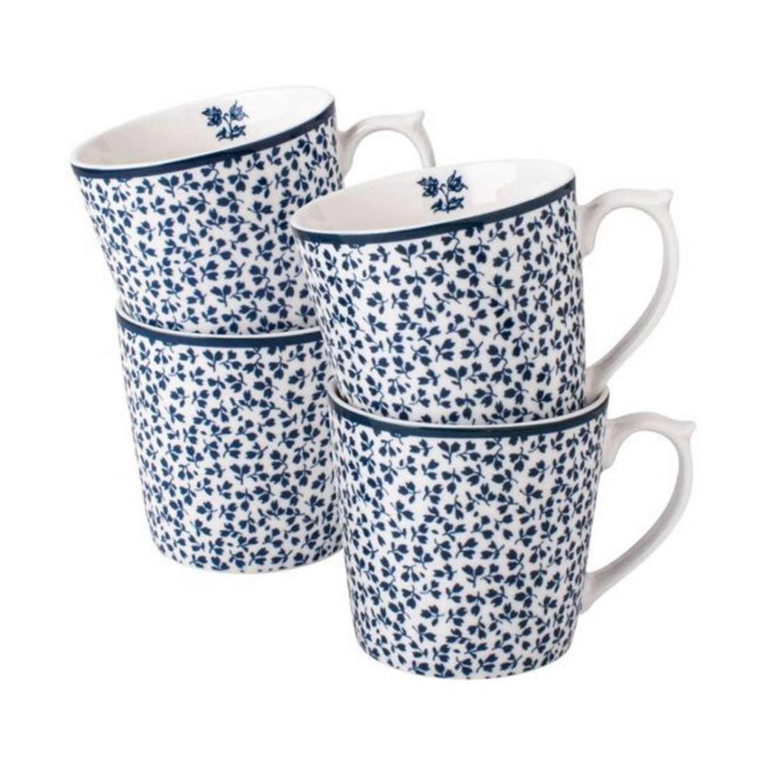 Набор кружекLaura Ashley BLUEPRINT, объем 0,32 л, белый в синий мелкий цветок, 4 шт