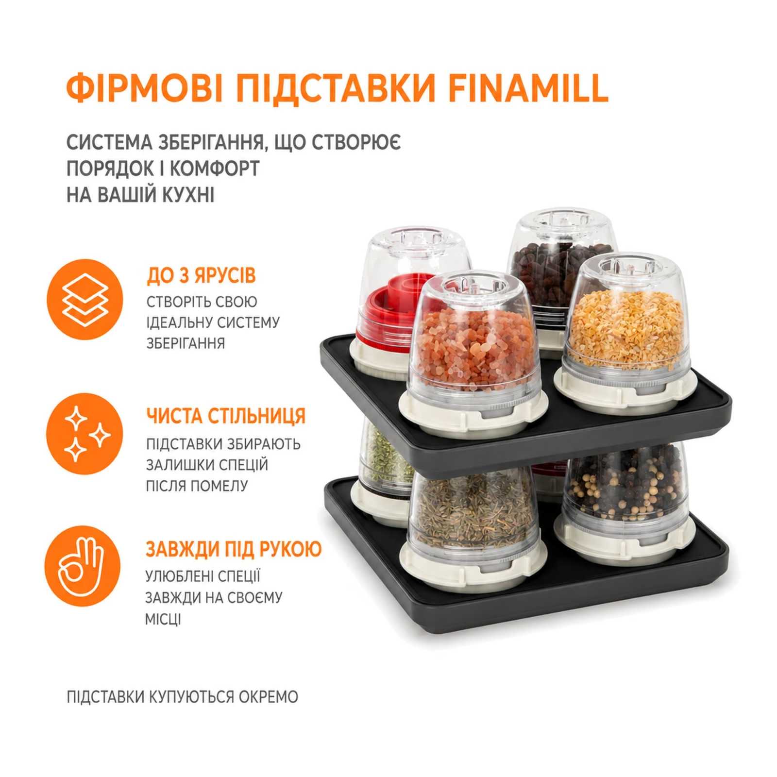 Млин для спецій + 2 змінних пода FinaMill Standart, білий