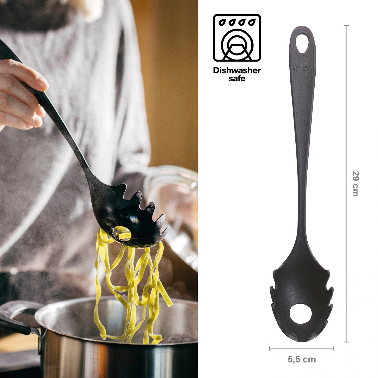 Ложка для спагетті Fiskars Essential, довжина 38 см, чорний