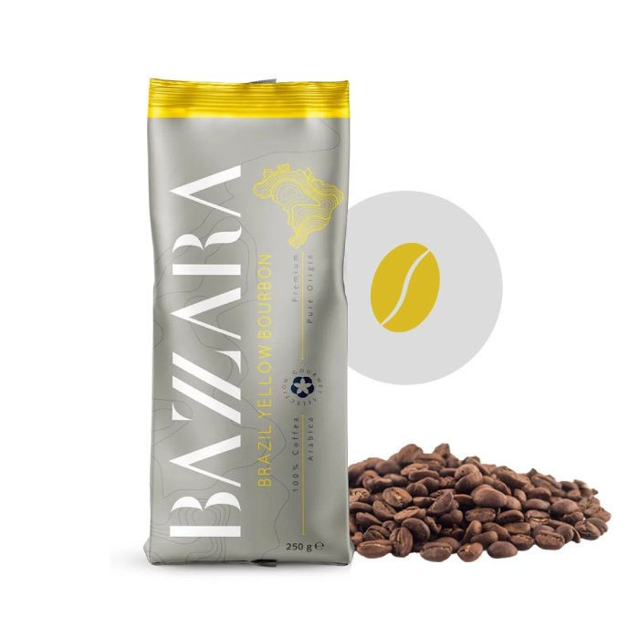 Кофе в зернах Bazzara Brazil Yellow Bourbon, 0,25 кг, вакуумный пакет, желтый