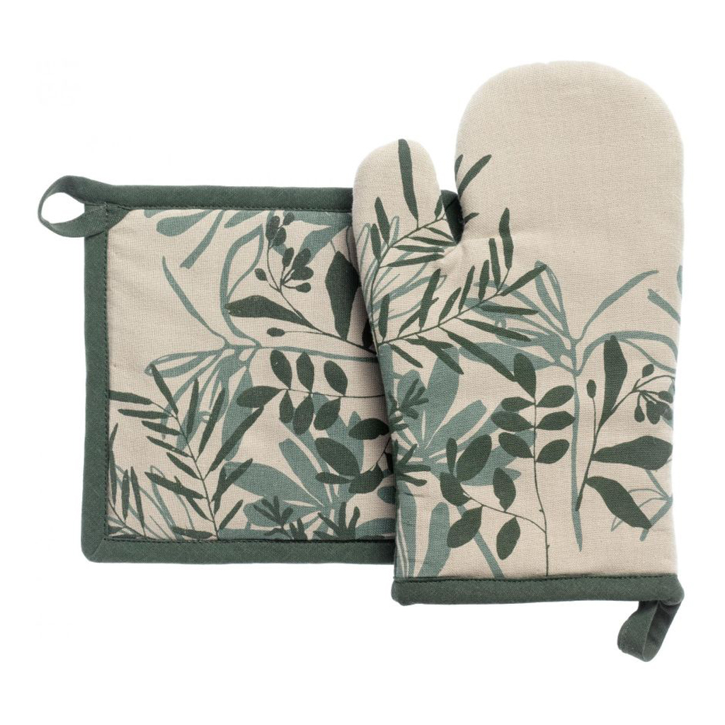 product image - Набор кухонный: варежка и прихватка Winkler MAJDA, бежево-зеленый, 2 предмета