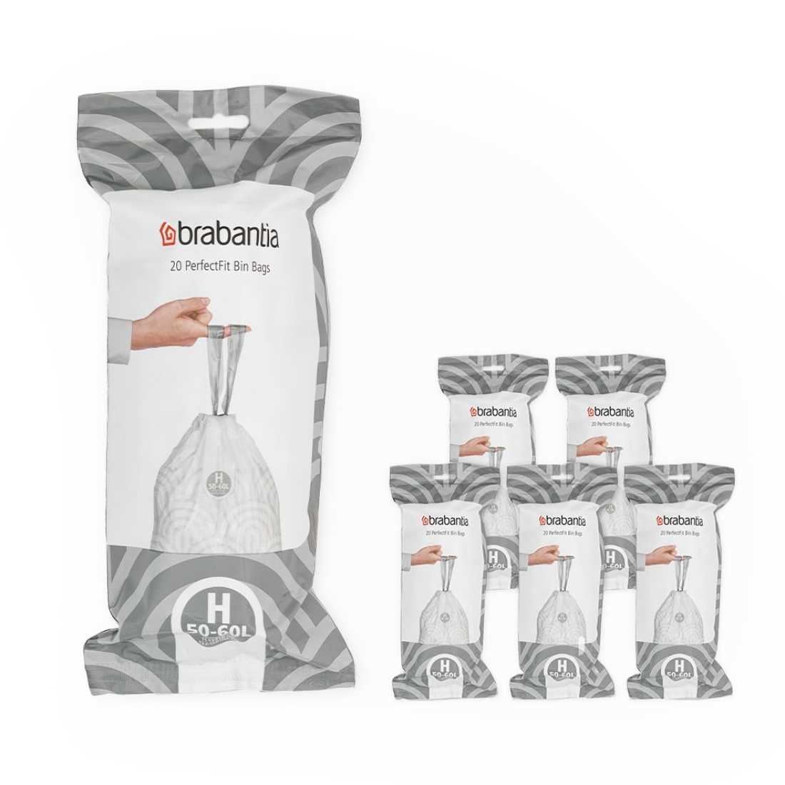product image - Набор мусорных пакетов Brabantia "H", объем 50-60 л, 20 шт, белый с узором