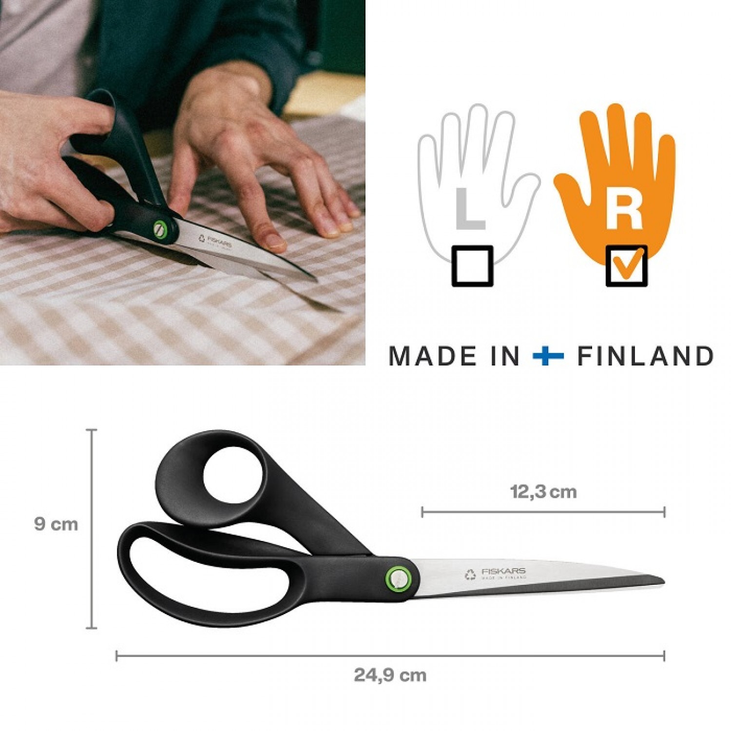 Ножиці універсальні Fiskars Functional Form ReNew, довжина 25 см, чорний