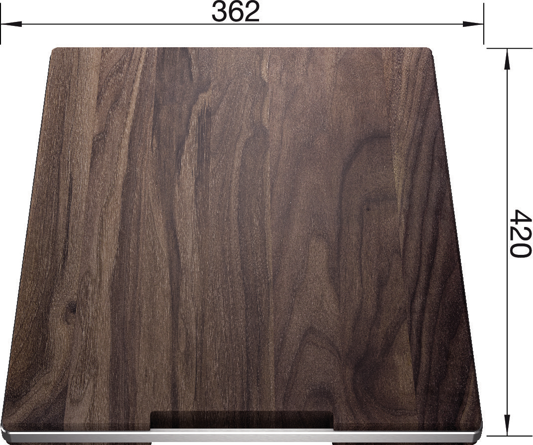 product image - Доска разделочная BLANCO с ручкой Zerox/Claron массив ореха 420х362 мм