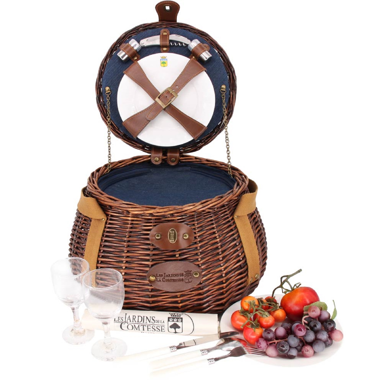 product image - Корзина для пикника на 2 персоны Les Jardins de la Comtesse CHAMBORD, высота 25 см, диагональ 40 см, темно-коричневый