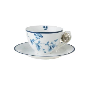 Набір: чашка з блюдцем Laura Ashley BLUEPRINT, об'єм 0,26 л, білий з синіми трояндами