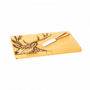 Онлайн каталог PROMENU: Набір: дошка дерев'яна з гравіюванням "Олень" і ніж для сиру, бежевий, 2 предмети Scottish Made JS/SO/CBK/S