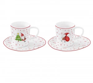 Набір: кавові чашки з блюдцем Easy Life CHRISTMAS GNOMES, об'єм 0,12 л, 4 предмети
